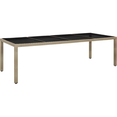 Градинска маса бежова 250x100x75 см закалено стъкло и полиратан