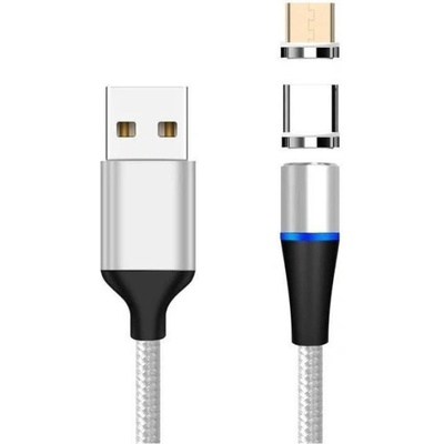 Kabel Magnetický micro USB a USB-C nabíjecí a datový, 1m, stříbrný – Zboží Živě