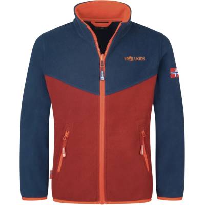 TROLLKIDS Детско поларено яке Trollkids Kids Oppdal Jacket XT Fleece jacket - Carmin Red / Mystic Blue / Flame Orange - размер 128 (EU) (703-2397-2416)
