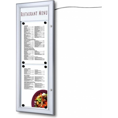 StandMar Venkovní menu vitrína SCZ – uzamykatelná, s logem vitríny-varianty: 2 x A4, na výšku, stříbrný, osvětlení