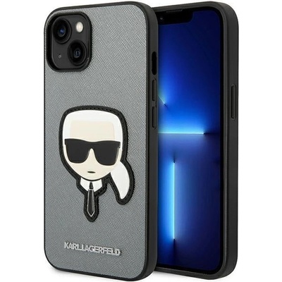KARL LAGERFELD Кейс Karl Lagerfeld KLHCP14SSAPKHG за iPhone 14 6, 1", сребърен / сребърен, твърд, Saffiano Karl`s Head Patch (3666339077075)