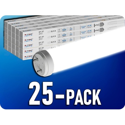 V-TAC LED trubice T8 9W, 850lm, G13, sklo, 60cm/25-PACKNeutrální bílá