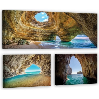 Consalnet Obraz na plátně: Mořská jeskyně - set 1ks 80x30 cm a 2ks 37,5x24,8 cm