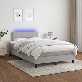 vidaXL Боксспринг легло с матрак и LED, светлосиво, 120x200 см, плат (3133141)