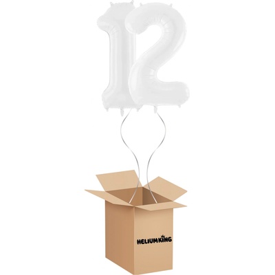 HeliumKing Balónový box Narodeninové číslo 12 biely 86 cm