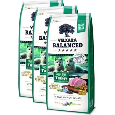 Velxara Balanced FM Dog Puppy & Junior Monoprotein Turkey & Rice 3 x 12 kg