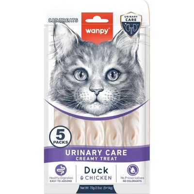 Wanpy Cat Urinary кремообразно лакомство за котки с патица и пиле, при проблеми с уринарния тракт, 5х14gr