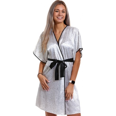 Saténový perlově bílé puntíkatý župan pro ženy 1E8456 bílá – Zboží Mobilmania