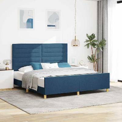 vidaXL Rám postele s čelo Modrá textil