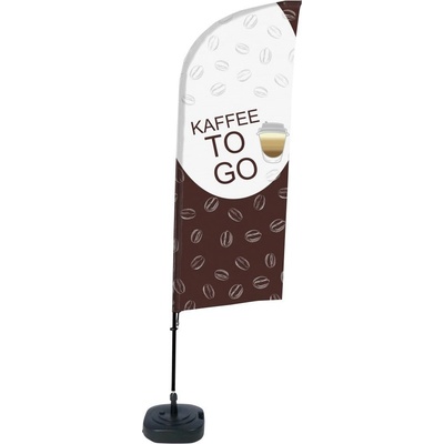 Jansen Display Kompletní sada reklamní vlajky ve tvaru křídla, Káva s sebou, německy, 1105 x 3300 mm