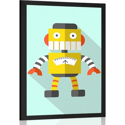 Plakát žlutý robot na modrém pozadí - 20x30 no frame
