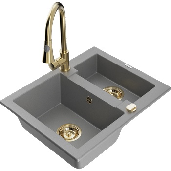 Mexen Carlos кухненска мивка от гранит с 1, 5 отделения и кухненски смесител Elia, сив - 6518-71-670101-50 (6518-71-670101-50)