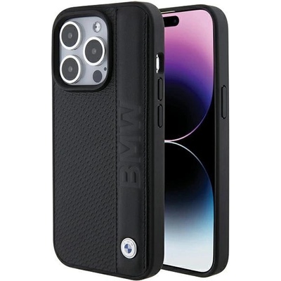 BMW Калъф за iPhone 15 Pro Max BMW с кожена текстура и ивици - черен (3666339142810)