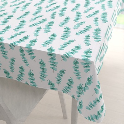 Biante Teflonový obdélníkový ubrus TF-089 Tyrkysové listy eukalyptu na bílém 100x140 cm