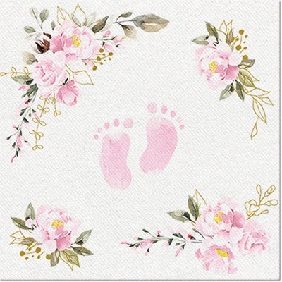 Airlaid servítky Baby Feet light pink 40x40cm