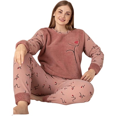 Дамска макси поларена пижама в цвят руж