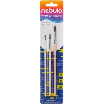 Nebulo Комплект четки, № 4-6-10, кръгли, от естествено дърво, nebulo (hek-n-3)
