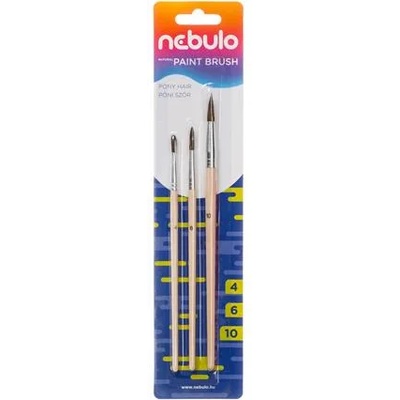 Nebulo Комплект четки, № 4-6-10, кръгли, от естествено дърво, nebulo (hek-n-3)