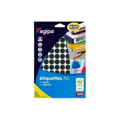Etikety kruhové 15mm Agipa A5 čierne