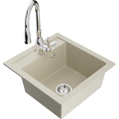 Mexen Vito мивка гранитна 1-камерна с кухненски смесител Savita, бежов - 6503-69-672601-00 (6503-69-672601-00)