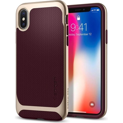 Spigen Neo Hybrid Case - хибриден кейс с висока степен на защита за iPhone XS, iPhone X (тъмночервен-златист)