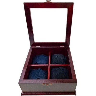 Луксозна дървена кутия за 4 часовника в цвят бордо