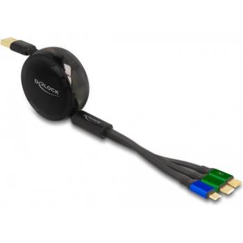 Delock USB 3-в-1 прибиращ се кабел за зареждане за Micro USB / 2 x USB Type-C с бързо зареждане, черен