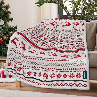 Textilomanie Vianočná biela baránková deka z mikroplyšu retro Christmas 160x200