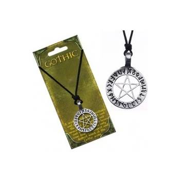 Šperky eshop Náhrdelník so šnúrkou magický pentagram s runami v kruhu S7.19