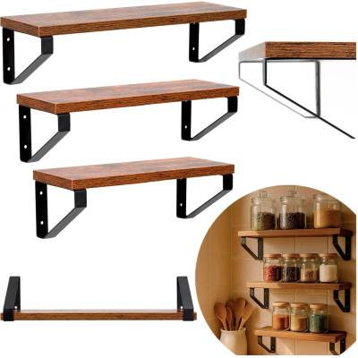 Springos Комплект от 3 стенни рафта от метал и MDF, 30-35-40x12 см, черни и кафяви (HF0049)