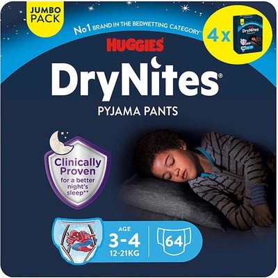 Huggies DryNites Natahovací kalhotky pro chlapce 3–4 roky 4x16 ks