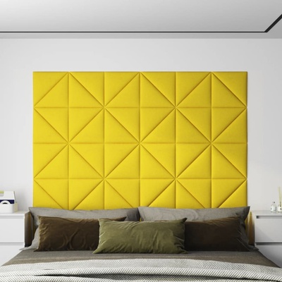 vidaXL Стенни панели, 12 бр, светложълт, 30x30 см, плат, 0, 54 м2 (343937)