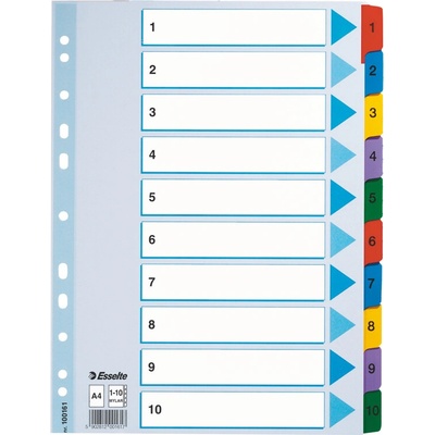 Zosilnené registre "Mylar", mix farieb, kartón, A4, 1-10, ESSELTE