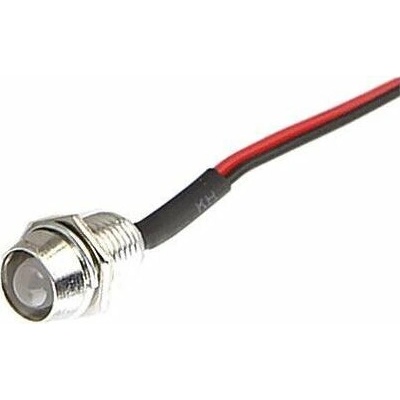 Kontrolka 12V LED Bílá do otvoru 8mm kovová s vodiči