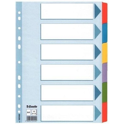 ESSELTE Zesílené rejstříky Mylar, mix barev, karton, A4, 6 dílů, ESSELTE 27915