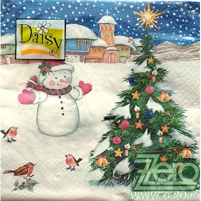 Daisy ubrousky 3N 20ks Vánoce sněhulák u stromečku 33x33cm