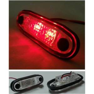 LED Светодиоден Габарит, Маркер, Токос, С Гума, Червен Цвят, Овален, Е-Mark, 24V, 7, 5 см