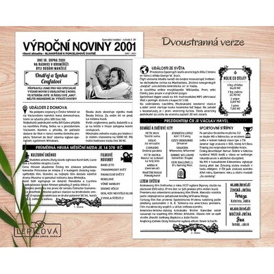 Noviny k výročí svatby 2001 - dvoustranné nebo jednostranné