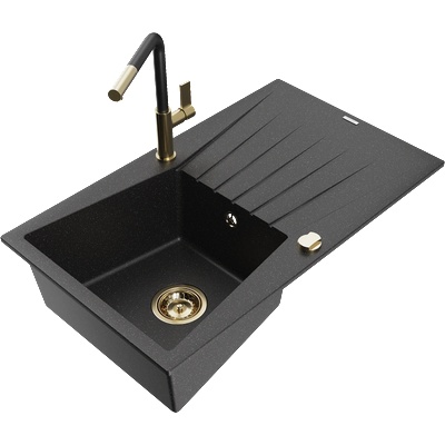 Mexen Cesar гранитна мивка с 1 отделение с отцедник и кухненски смесител (6514-73-670401-57-G)