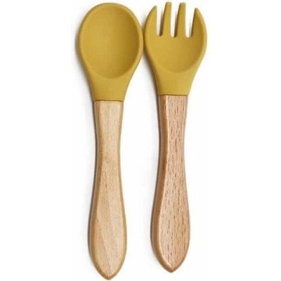 Martoine Detský príbor lyžička a vidlička s drevenými rukoväťmi Mango