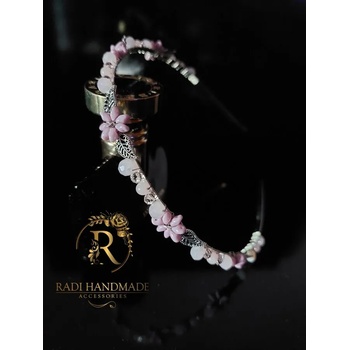 Radi handmade Дизайнерска диадема с перлени мъниста и метални листа (205)