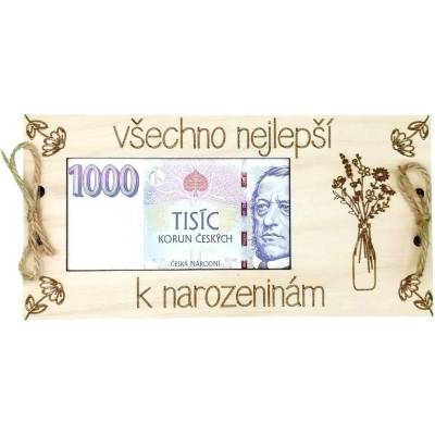 Dekorace z Řečice Dřevěná dárková karta na peníze květiny