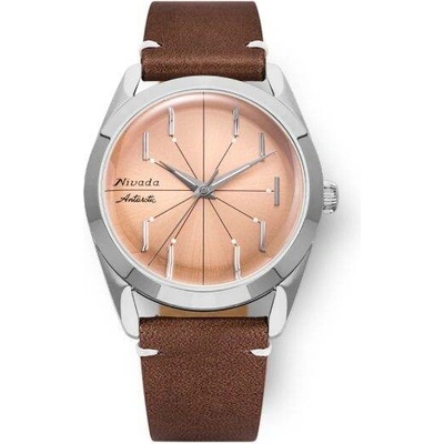 Nivada Grenchen Antarctic Spider Salmon No Date Brown Leather White Stitching