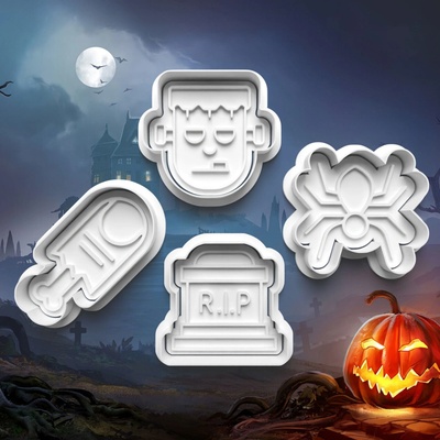 Halloween - Sada 4ks vykrajovačiek s pečiatkou