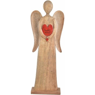 Dřevěný anděl s červeným srdcem MANGO 62 cm