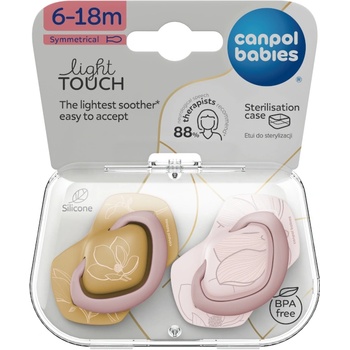 Canpol babies Силиконови залъгалки със симетрична форма Canpol - Gold, 6-18 m, 2 броя, Розови (22/665_pin)