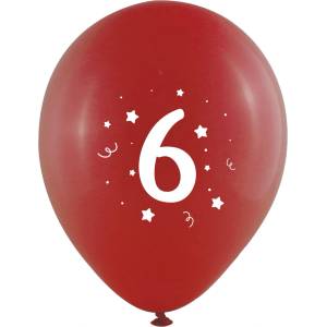 Globos Festival БАЛОНИ 10 БР. 12" - 30 СМ С ПЕЧАТ - ЦИФРА 6