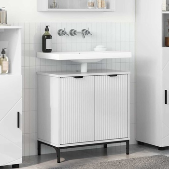 vidaXL Шкаф за мивка в баня Бяло Със Силен Гланц 60.5 x 33.5 x 61 см (883418)
