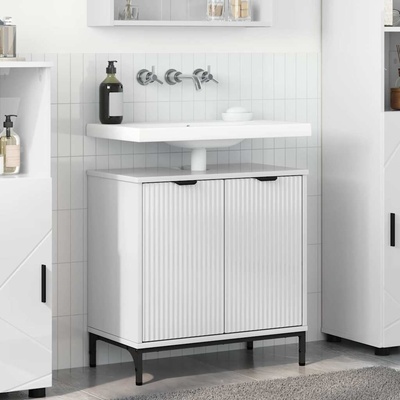 vidaXL Шкаф за мивка в баня Бяло Със Силен Гланц 60.5 x 33.5 x 61 см (883418)