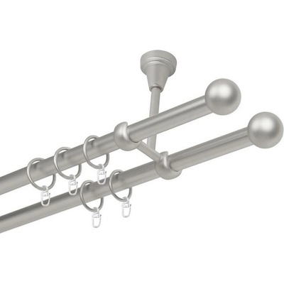 OK-GarnýžeCZ Garnýž kovová dvouřadá 16mm Koule satina 140 cm do stropu / kroužky s háčkem